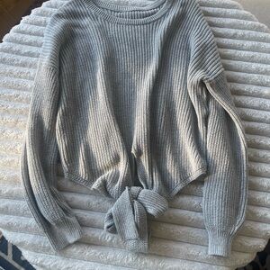 Hollister Light Gray Tie-Front Sweater